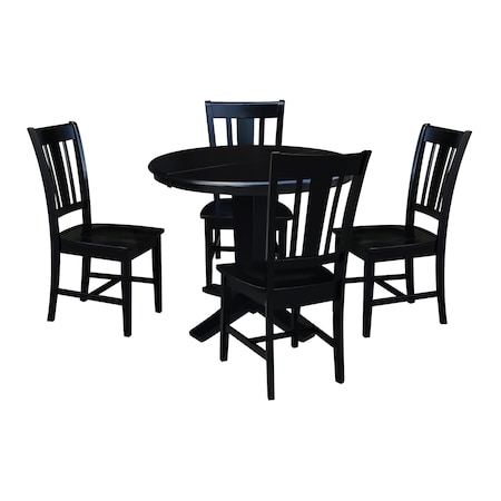 International Concepts 36 in. Solid Wood Round Extension Dining Table with 4 Chairs in Black K46-36RXT-23B-C10-4